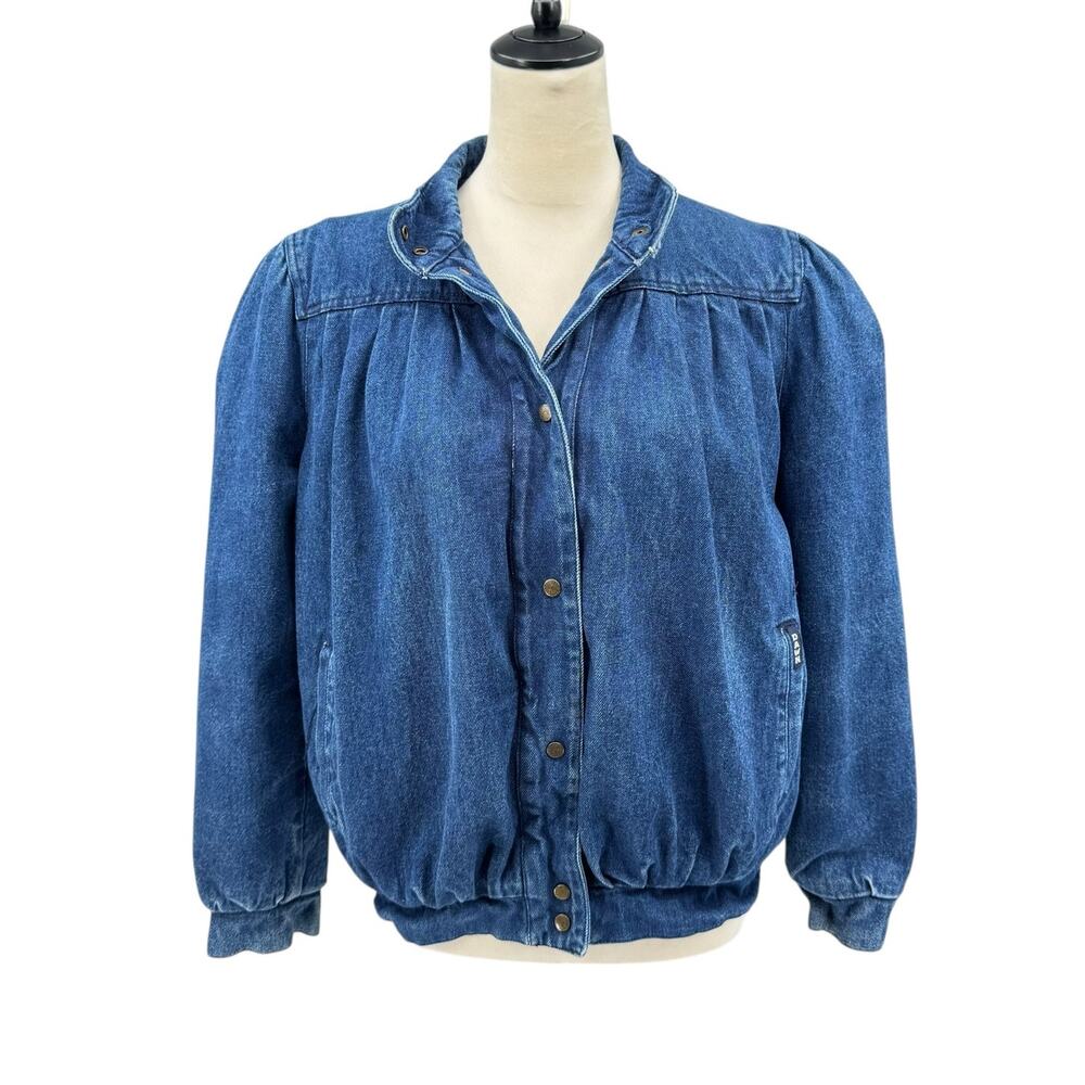 Vintage 80's Dawn Dark Wash Denim Flannel Lined Pleated Boxy Puff Jean Jacket